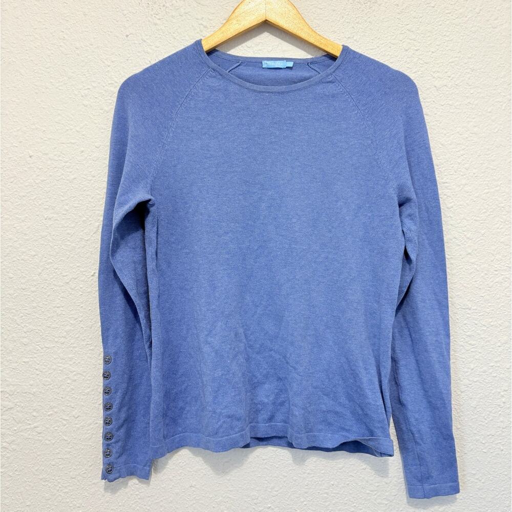 J. McLaughlin Blue Crewneck Sweater Cotton Modal Minimalist Classic Career